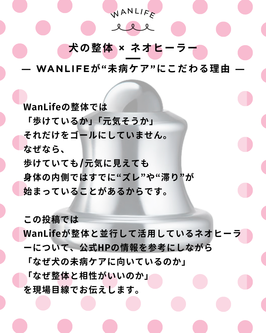 わんわん整体WanLife｜愛知・岐阜の犬の整体・メディセル筋膜リリース・オベロンアニマルスキャン・ネオヒーラー・歩けるくん・温灸・食事療法｜